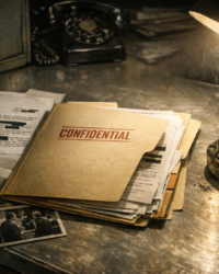 Dimly lit FBI records file suggesting the hidden COINTELPRO paper trail uncovered in 1971