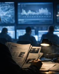 Documentary-style operations room visual for a mass surveillance state article