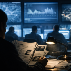 Documentary-style operations room visual for a mass surveillance state article