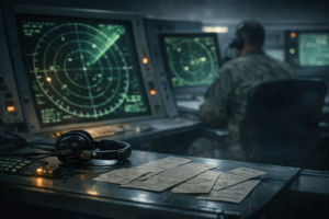 Documentary-style image of a radar operations room for a UFO radar evidence article.
